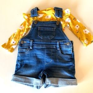 Okie Dokie Jean Overalls & Yellow Onesie